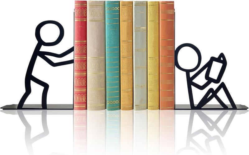 Natrlart Bookends Decorative Metal Unique Office Desk Bookends Cute Book Ends Reading Decor Bookshelf Decor for Office School Library Bedroom, Book Lovers Gift - Image 1